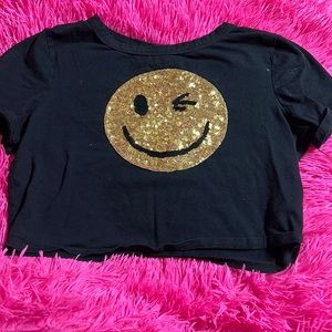 Black crop top with smiley face